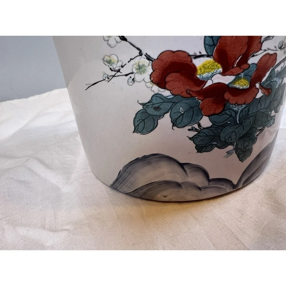 Chinese Hand Painted Ceramic Table Lamp Birds Floral 12